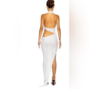 Sami Miro White Tied Up Asymmetric Cutout Rib Dress
